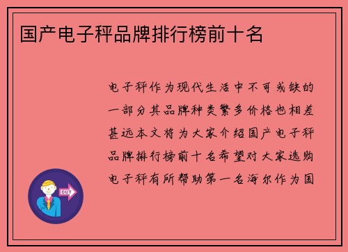 国产电子秤品牌排行榜前十名