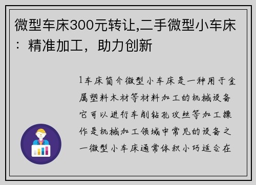 微型车床300元转让,二手微型小车床：精准加工，助力创新
